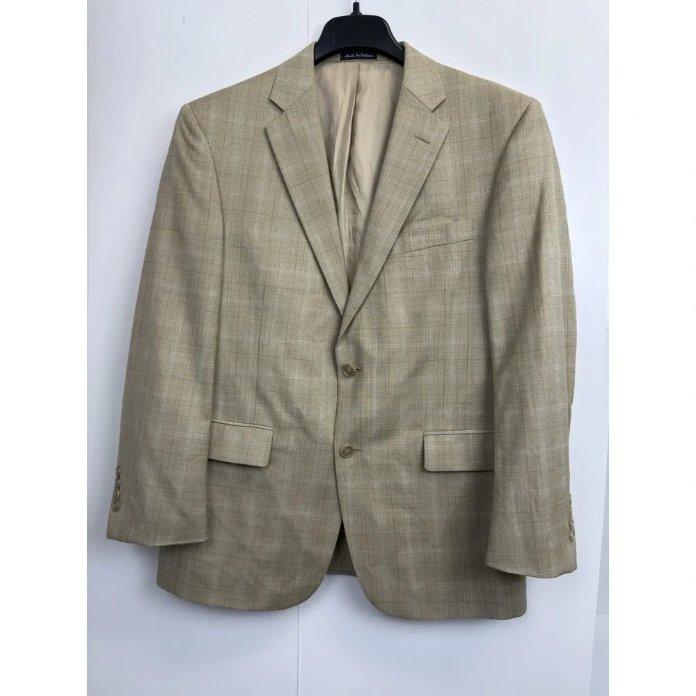 Perry Ellis Portfolio Men's 42S Sport Coat Two Button 100% Wool‎ Beige Plaid